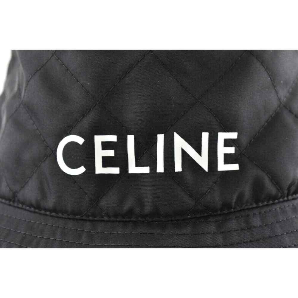 Celine Paris Black Quilted White Logo Nylon Twill Orange Sun Bucket Hat XS - Picture 4 of 12